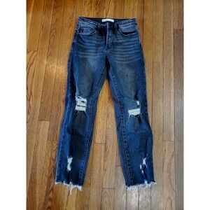 KanCan Midrise Distressed Fray‎ Hem Stretch Charcoal Black Crop Jeans 25 210999